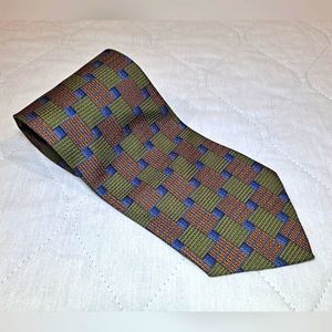 Gianfranco Ruffini 💯 Silk Designer Necktie 58" x 3.75" Green/Gold/Blue Squares